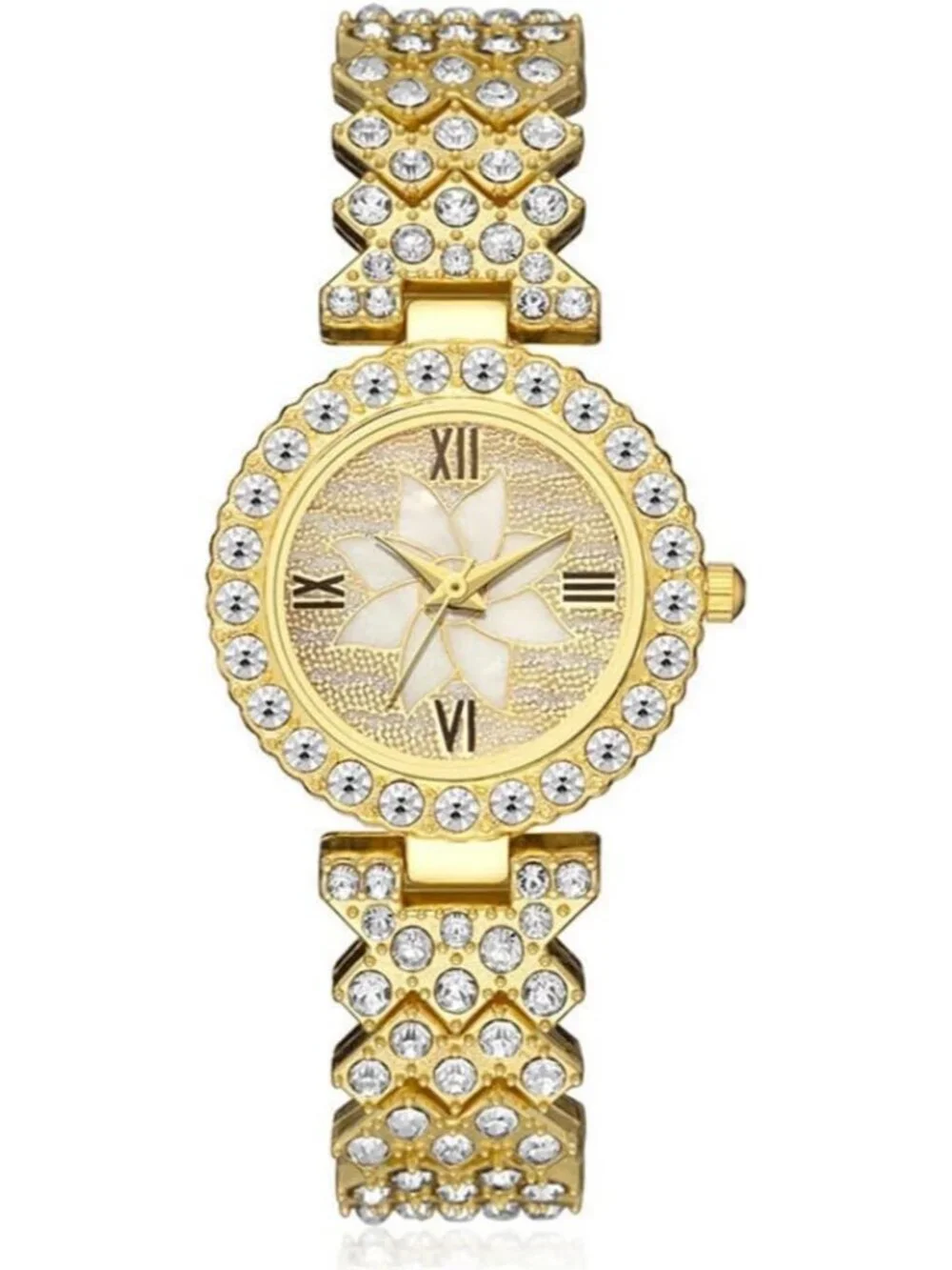 Women's Gold Analog Set Quartz Steel Band Diamonds Bracelets Luxury Wrist Watch